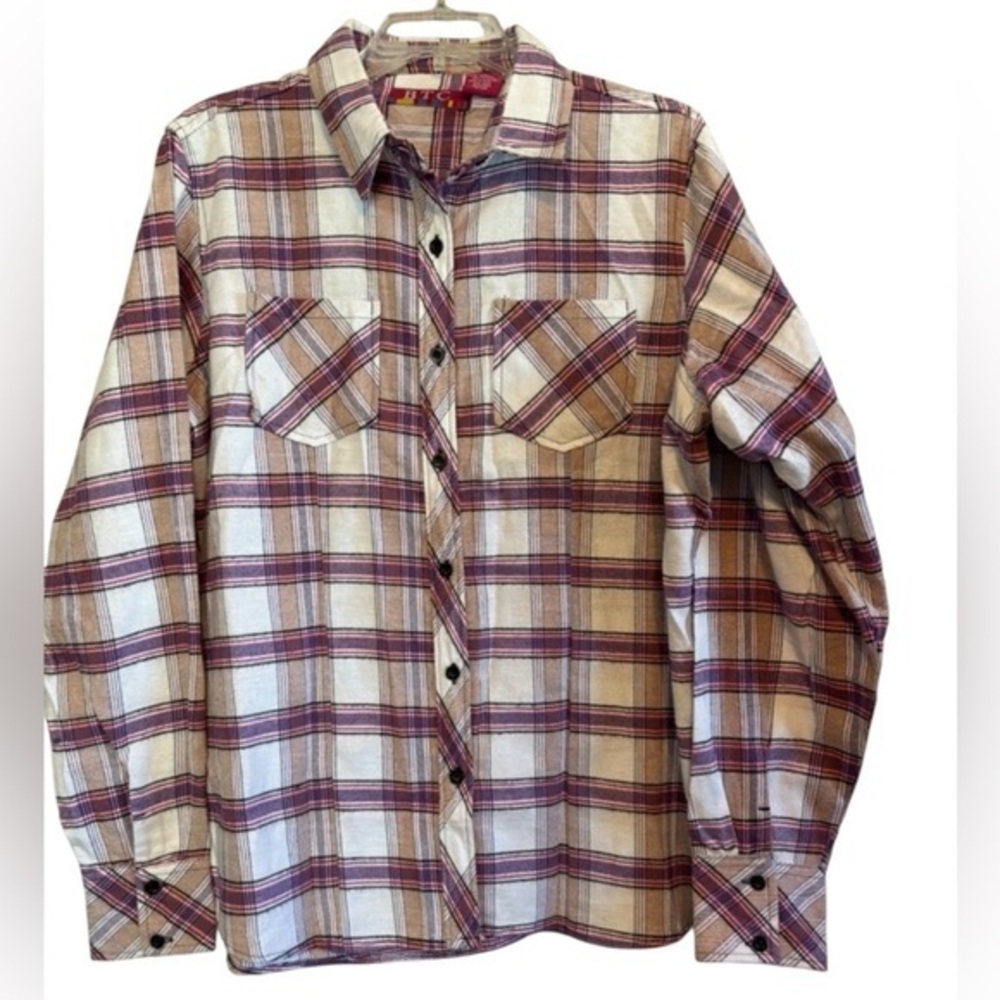 BTC Red & Tan Plaid Flannel Casual Shirt Size Large